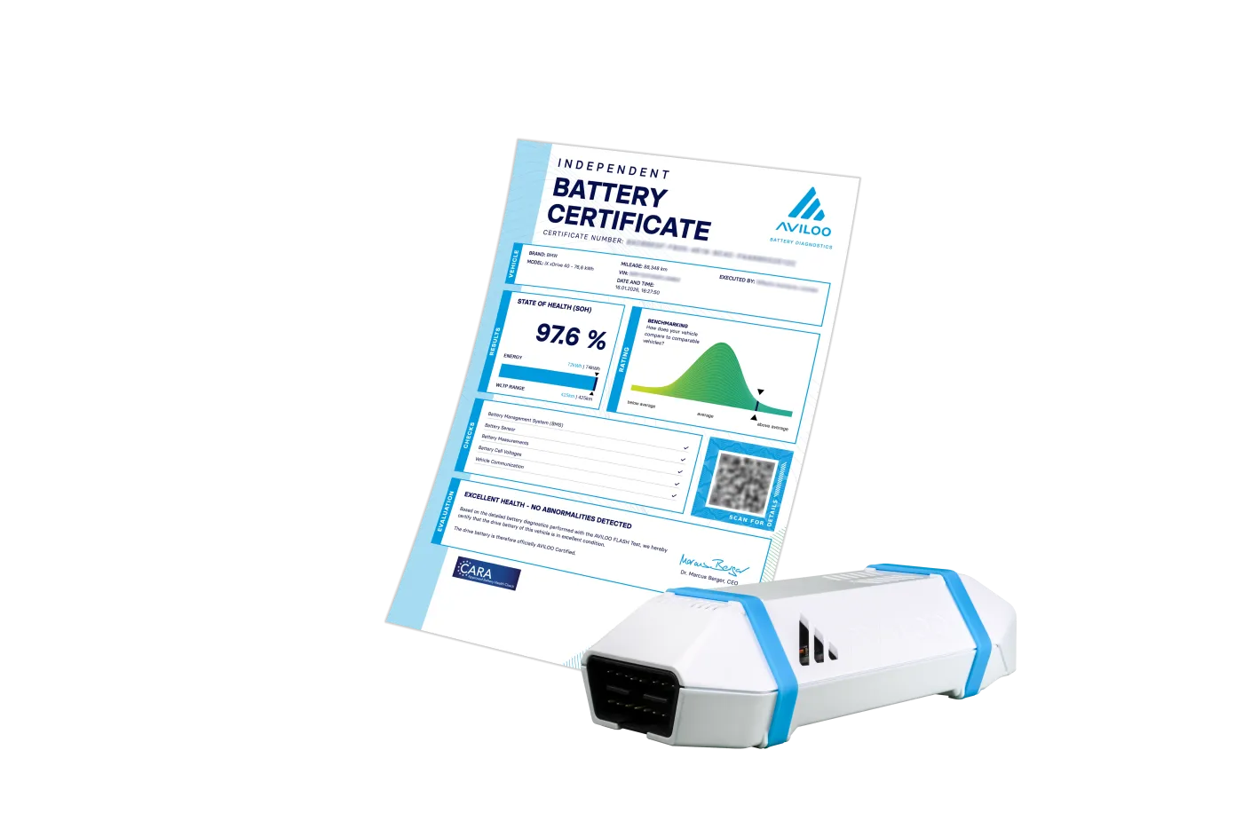 Certificat baterie AVILOO și tester-ul FLASH
